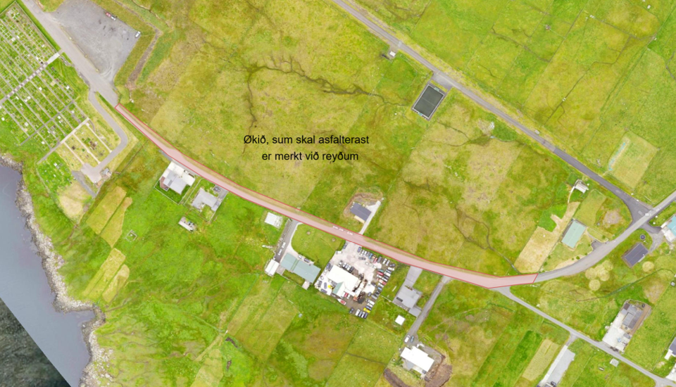 Dagføring viðvíkjandi vegarbeiðinum undir Heygnum og asfaltering av landsvegastrekki í Froðba 