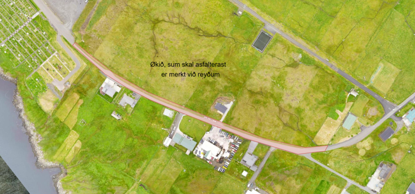 Dagføring viðvíkjandi vegarbeiðinum undir Heygnum og asfaltering av landsvegastrekki í Froðba 